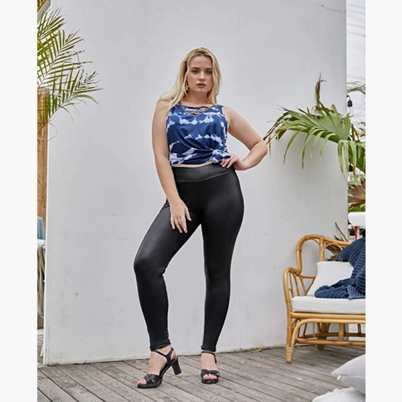 7th Element Plus Size Faux Leather Leggings Lightweight High Waisted - Picture 4 of 7